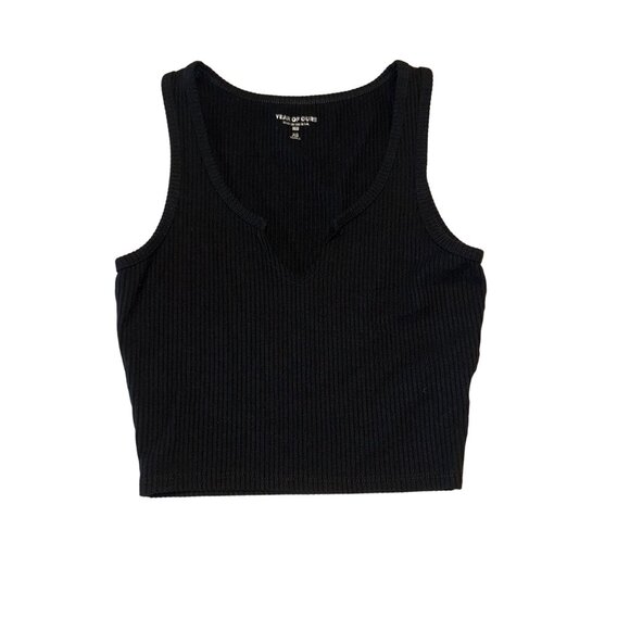 Year of Ours Notch Black Ribbed Knit Sleeveless Crop Tank Top Women's X-Small XS - Picture 1 of 8